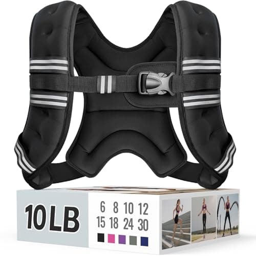 Zeerun Weighted Vest, 6lb/8lb/10lb/12lb/15lb/18lb/20lb/24lb/30lb for Men Women, Reflective Stripe Adjustable Buckle, Comfortable Durable Rucking Vest for Walking Running Strength Training, 10LBS-Black
