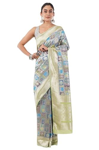 Tulip Handloom Women's Rangkaat Moonga Silk Saree With Unstitched Blouse Piece Silver Zari Border and Floral Design