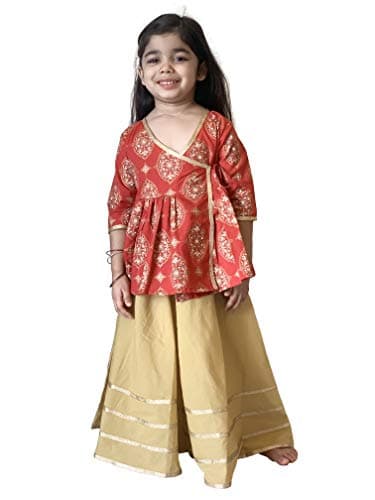 Flawnt Lehenga Kurti - Angarkha Style (Red-Golden, 2T)