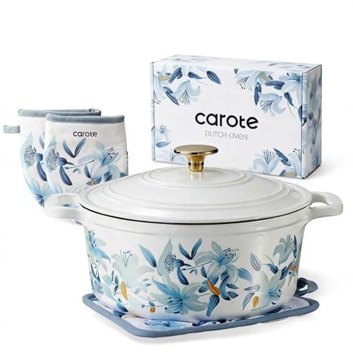 Lightning Deal: 5-Quart CAROTE Cast Iron Dutch Oven Pot with Lid (White/Blue) $49.97 + Free Shipping