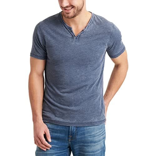 Lucky Brand Burnout Button Notch Shirt American Navy MD