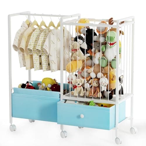 Orekemo 3in1 Clothing Rack with Storage Box, Dress Up Rack with Toy Storage, Plush Toy Organizer with Fabric Drawer, Garment Rack for Playroom, Bedroom (Blue)