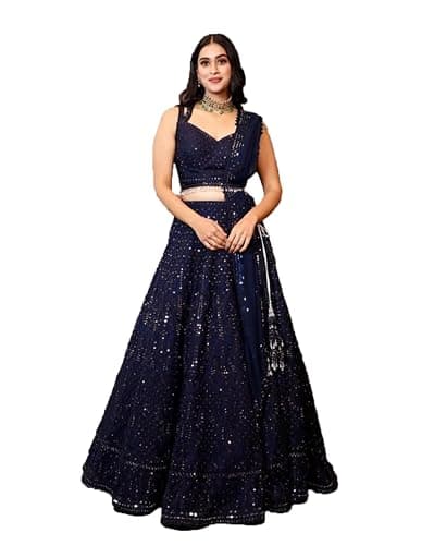 STELLACOUTURE indian ready to wear lehenga choli for women flared party night with stitched blouse 8261-U (Blue, 44)