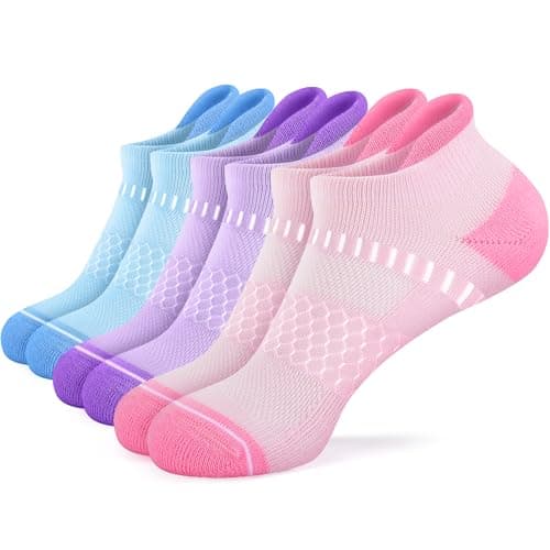IRAMY Light Compression Socks for Women Arch Support Athletic Cushioned Anti-Blister Comfort Running Ankle Socks 5 Pairs