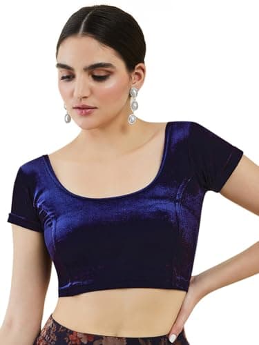 Chandrakala Velvet Blouses for Women Sarees,Stretchable Cobalt Blue,Large (B104NAV4)