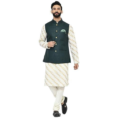 KISAH Men Regular Kurta Jacket Set KA-0386-5143-C101-38 Bottle Green
