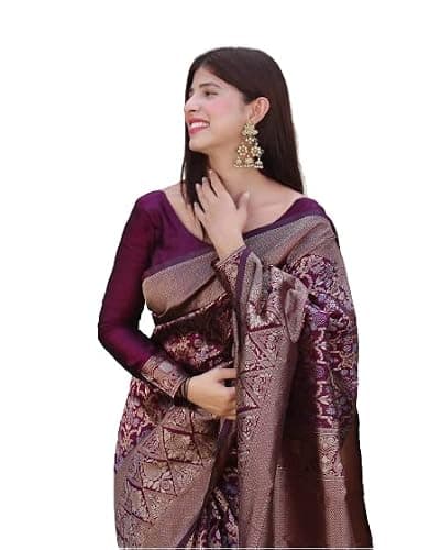 SGF11 Women's Kanjivaram Soft Silk Saree With Blouse Piece (Purple)