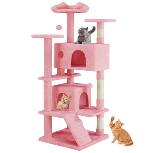 Sweetcrispy 54 Inch Cats Tree ..., Play House for Kittens, Pink