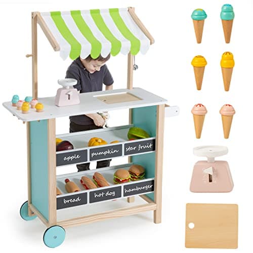 INFANS Wooden Grocery Store Ma...ket Stand Set Gift for Ages 3+