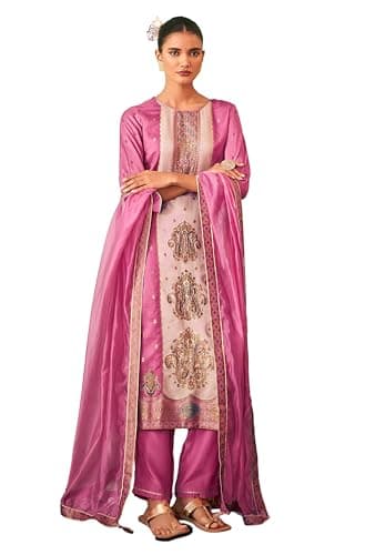 Janasya Indian Women's Silk Blend Pink Jacquard Festive Wear Kurta Set for Women