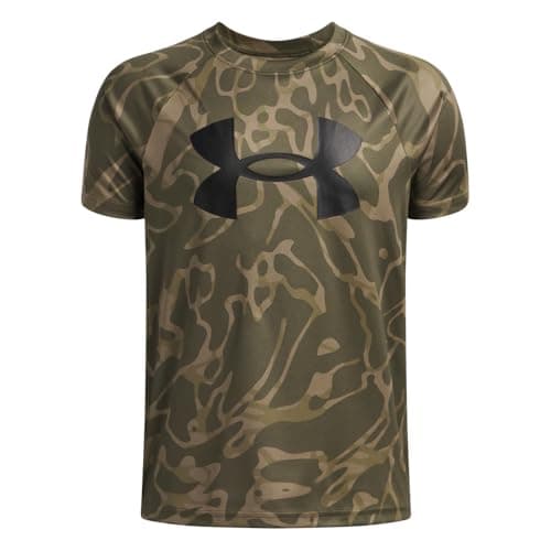 Under Armour Boys' Tech Big Logo Printed Short-Sleeve T-Shirt, (392) Marine OD Green / / Bayou, X-Large