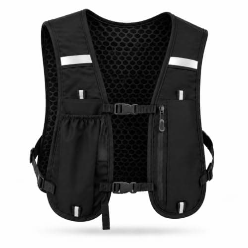 Running Vest for Women & Men, Hydration Vest with Water Bottle Holder & Zipper Phone Pocket, Lightweight Breathable Reflective Running Vest for Marathon.(Black)