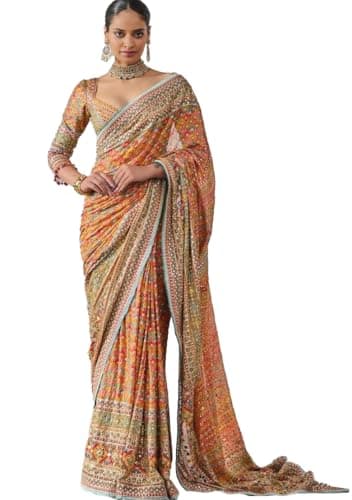 Indya Light Yellow Printed Silk Saree Set for Festive | Indian Ethnic Wear
