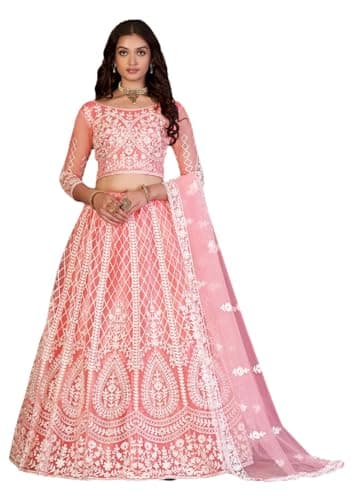 STELLACOUTURE Ready to Wear Lehenga Choli Set for Women, Designer Indian Traditional Wedding Navratri Party 293-O (Peach, 38)