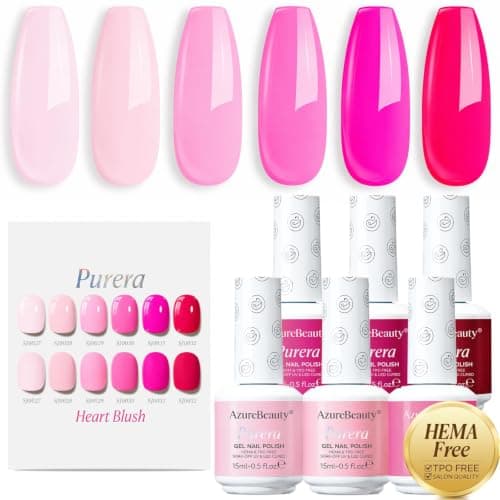 AZUREBEAUTY 6 Colors 15ml HEMA Free Pink Purera Gel Nail Polish Set, Same Color Bottles, Soak Off UV LED Gel Polish Kit Nail Art for DIY at Home Manicure Salon Gift, Neon Light Bright Baby Pink