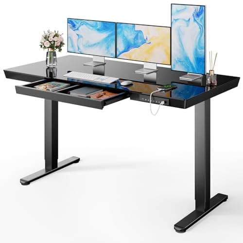 Marsail Glass Standing Desk wi...torage for Home & Office Black