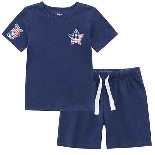 Owlivia Kids Pjs Set, Boys Girls Summer Short-Sleeve Sleepwear, 100% organic cotton Toddler Pajamas(4-5T, USA Flag Navy)