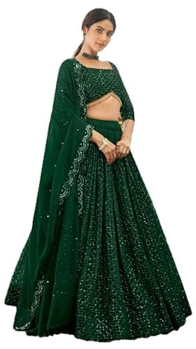 RoohVastra Ready to Wear Indian Lehenga Choli with Stitched Blouse For Women, wedding, navratri, Bridesmaid, Party 0320 (Green, 40)