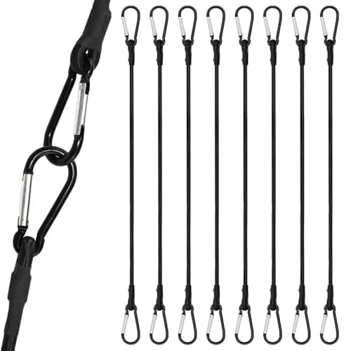 8 Pack Bungee Cord with Hooks, 24 Inch Adjustable Heavy Duty Carabiner Bungee Cord with Black Bungee Straps & Hooks, High Break Strength for Outdoor Luggage Rack, Cargo, Hand Carts, Bike, Camping Gear