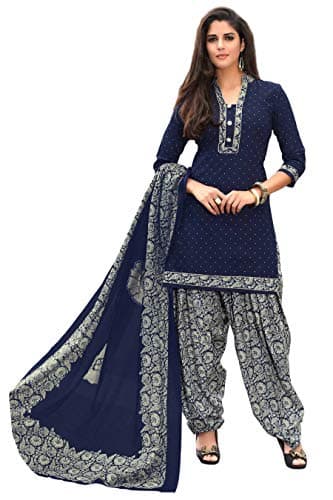 Miraan Women's Cotton Printed Readymade Salwar Suit Small Blue