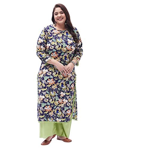 Tissu Women's Plus Size Blue & Green Printed Kurta with Palazzo (T-Plus-635_Multi_7XL)