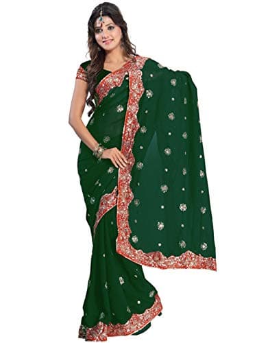 Indian Trendy Women's Bollywood Sequin Embroidered Sari Festival Saree Unstitched Blouse Piece Costume Boho Party Wear (Green)