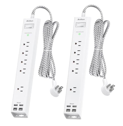 10Ft Surge Protector Power Strip - Long Extension Cord, Addtam 5 Widely Outlets 4 USB Ports, Flat Plug, Multi Plug Outlet Extender, Desk Charging Station for Home Office College Dorm Room Essentials