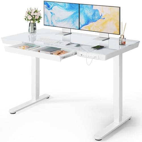 Marsail Glass Standing Desk wi...torage for Home & Office White
