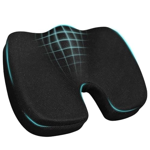 Rongyman Ergonomic Seat Cushion with Memory Foam for Office Chair, Car Seat, Sciatica & Tailbone Relief, Non-Slip Cushion,Breathable Mesh Cover, Portable Handle - Black