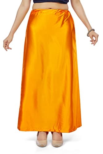 Madhu Fashion Women's Satin Saree Petticoat Saree Underskirt (Medium, Orange)