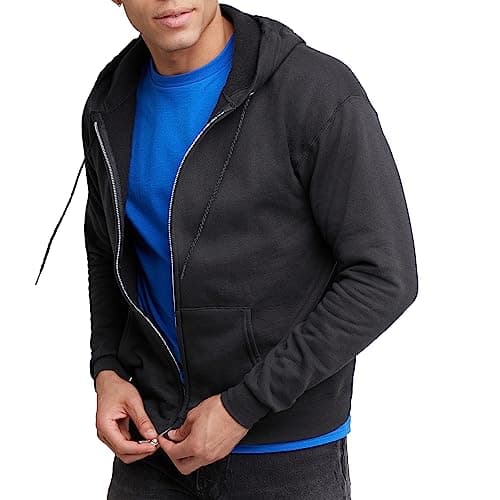 Hanes Mens Hoodie, Ecosmart Fleece Full-zip Zip-up Hooded Sweatshirt For Athletic-hoodies, Black, X-Large US
