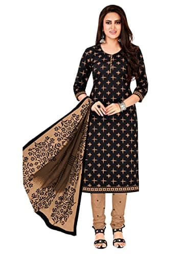 Miraan Women's Cotton Printed Readymade Salwar Suit XXX-Large Black