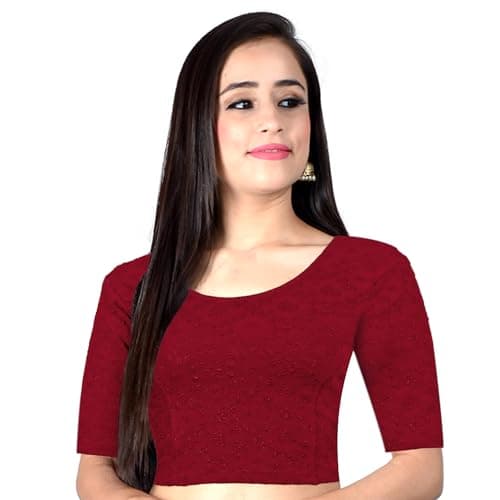 Chandrakala Stretchable Blouses for Women Sarees,Readymade,Wine,Large-X Large (B216MAR5)