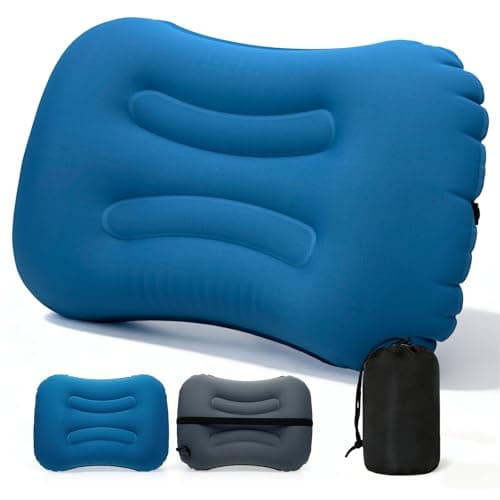 zloiyuax Camping Pillow Ultralight Inflatable Pillow for Camping Travel Sleeping, Compact Backpacking Camp Pillow with Strap, Portable Beach Pillow, Quick Inflate, Durable TPU, Blue 1-Pack