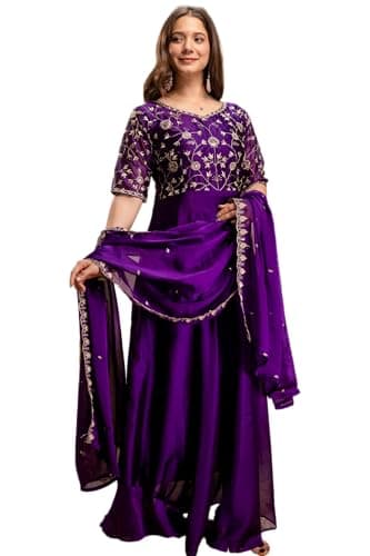 BE4ME.COM Premium Women Anarkali Suit set with Dupatta Sequinned Embroidery Festive Party Wear (US, Alpha, X-Large, Regular, Regular, Purple)