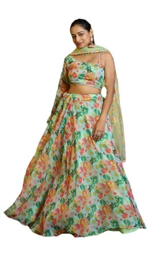 RoohVastra Ready to Wear Indian Lehenga Choli with Stitched Blouse For Women, wedding, navratri, Bridesmaid, Party 0340 (Multi Color, 38)