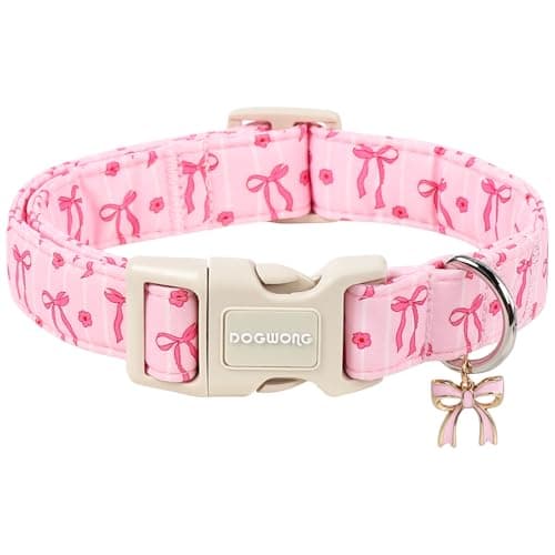 DOGWONG Pink Dog Collar, Spring Summer Cute Girl Dog Collar, Floral Girl Female Dogs Collars for Medium Lrage Dogs, Neck 39-60 inches