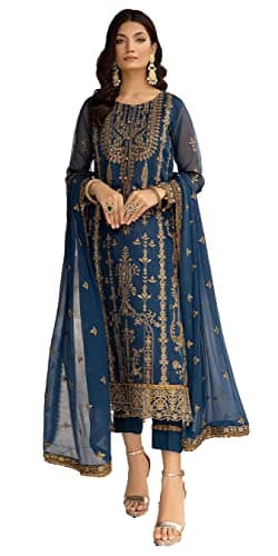 STELLACOUTURE women's ready to wear embroidered plus size eid festival pakistani salwar kameez suit for women 1012-O (Blue, 46)