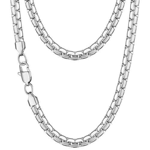 Jewlpire Silver Chain Necklace for Men, 4mm Silver Chain for Men, Stainless Steel Chains for Men, Mens Necklace 16 Inch