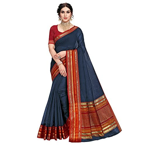 Sidhidata Women's Kota Doria Cotton Manipuri Saree With Unstitched Blouse Piece (Panghat Navy Blue_Navy Blue_Free Size)