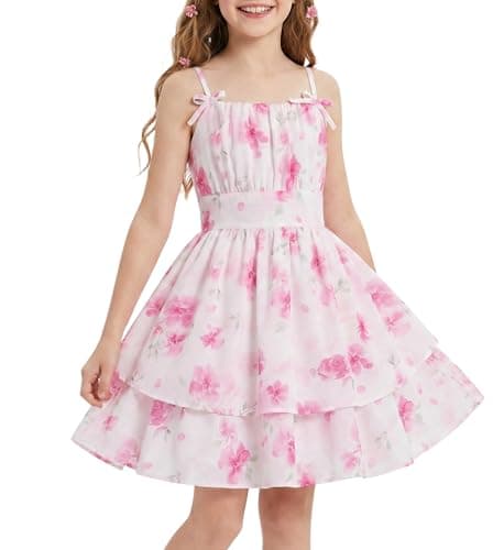 GRACE KARIN Pink Floral Dress for Teens Summer Graduation Wedding Flower Party Beach Sundress Flowy Cute Dresses Size 10
