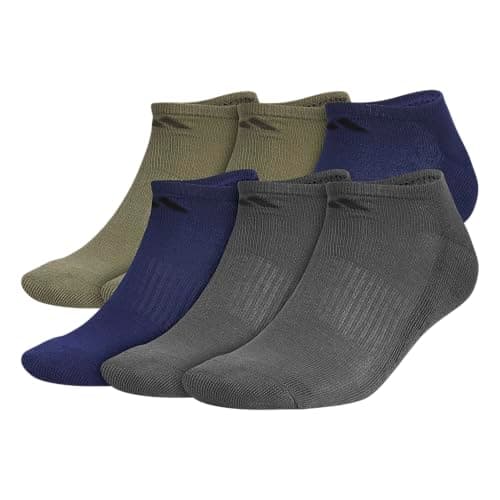 adidas Men's Athletic Cushioned No Show Socks (6 Pairs) Durable & Comfortable, Olive Strata Green/Dark Blue/Carbon Grey, L