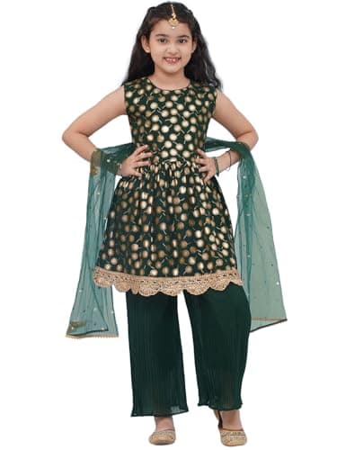 AJ DEZINES Girls Indian Ethnic Wear Salwar Kameez For Kids|Girls Punjabi Suit|Kids Kurta Sharara Set|Indian Dress|Green-30