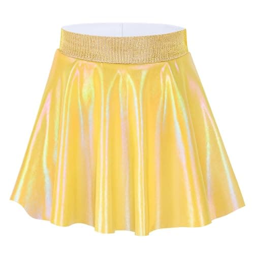 Gnainach Girls Skort Size 12-14 Years Old Shiny Gold Stretchy High Waisted Tennis Skirt for Teen Dance Party