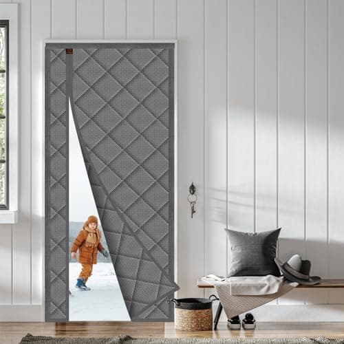 WochiTV Magnetic Thermal Door Curtain, 30 X 78 Inch Insulated Door Cover Thickened Waterproof Weatherproof Insulation Blanket for Winter Side Opening Gray