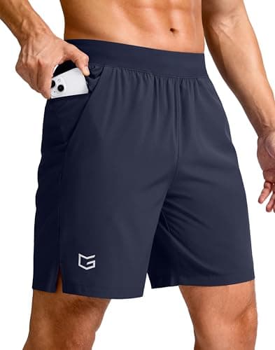 G Gradual Men's Athletic Running Shorts 7"/5"/9" Zipper Pocket Lightweight Workout Gym Quick Dry Shorts Golf Tennis Hiking, 7", Navy, Large