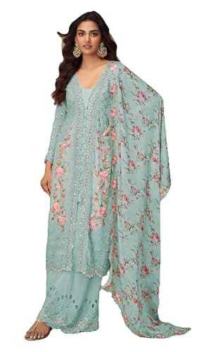STELLACOUTURE indian pakistani salwar kameez ready to wear wedding embroidered eid festival suit for women 2873-O (US, Numeric, 40, Regular, Regular, Light Blue)