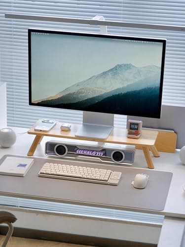 ROCDEER Bamboo Monitor Stand Riser with Cable Routing Slot, Ergonomic Computer Shelf for Desk, Natural Wood Desktop Organizer for Monitor Laptop Printer, Home Office Accessory