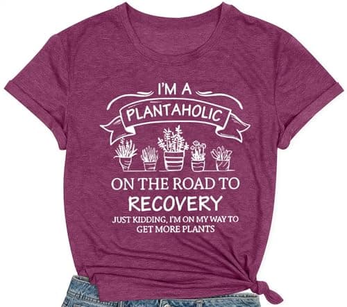 COMIZI Gardening Shirts for Women I'm a Plantaholic Tshirt Plant Lover Tee Cute Gardener Tops DarkRed