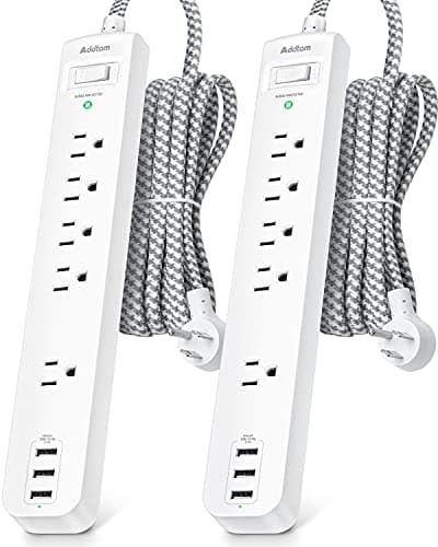 Addtam 8-in-1 1875W/15A Power Strip Surge Protector w/ 5ft Extension Cord (2-Pack) $18.99